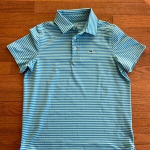 Vineyard Vines Aqua and Navy Striped Polo